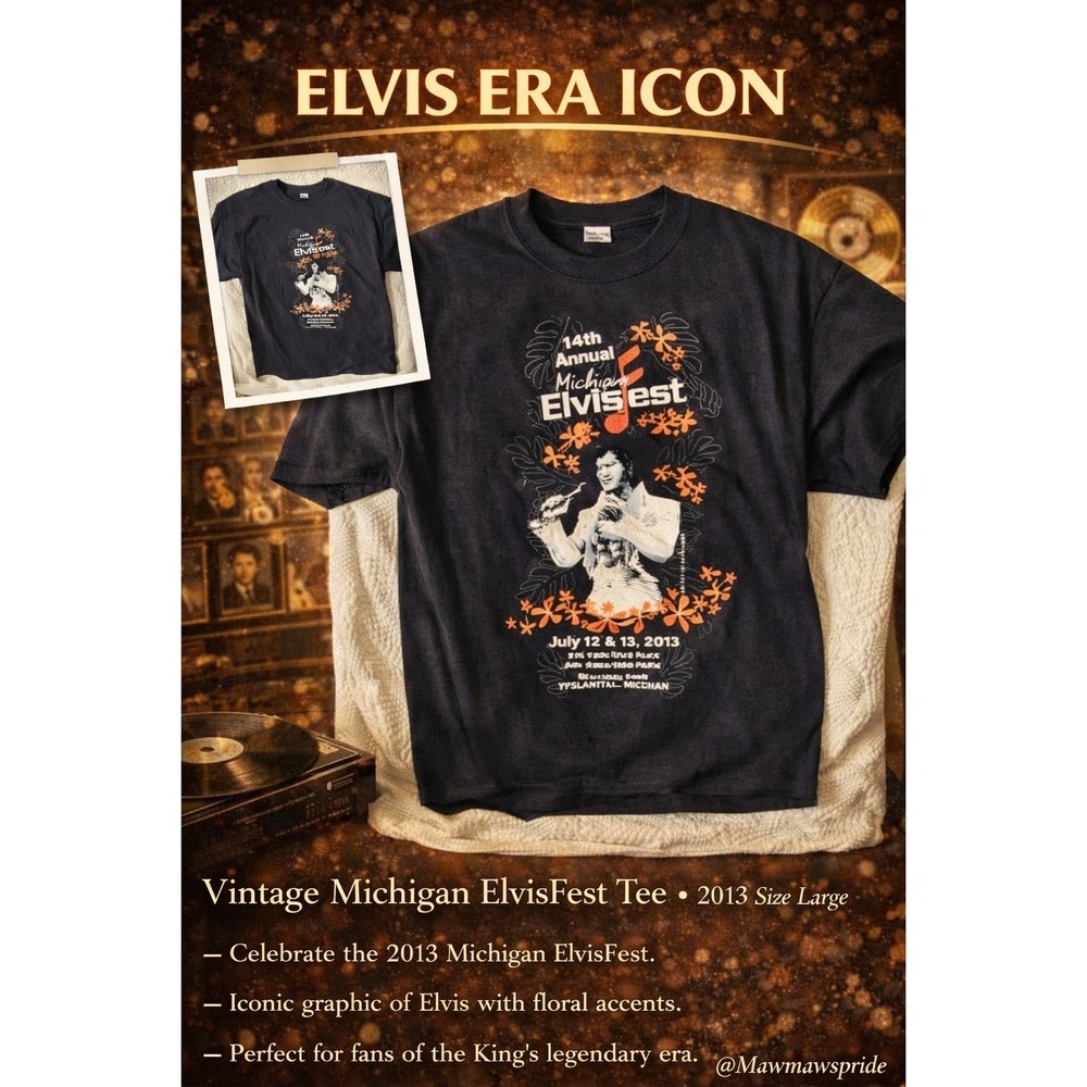 Vintage Michigan Elvis Fest 2013 T Shirt Black Graphicā Tee Size Large